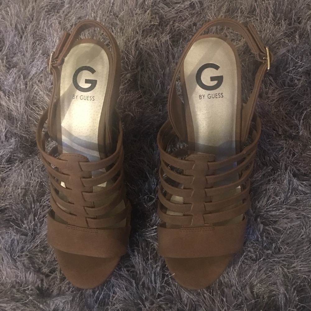 G by guess brown block heels platform